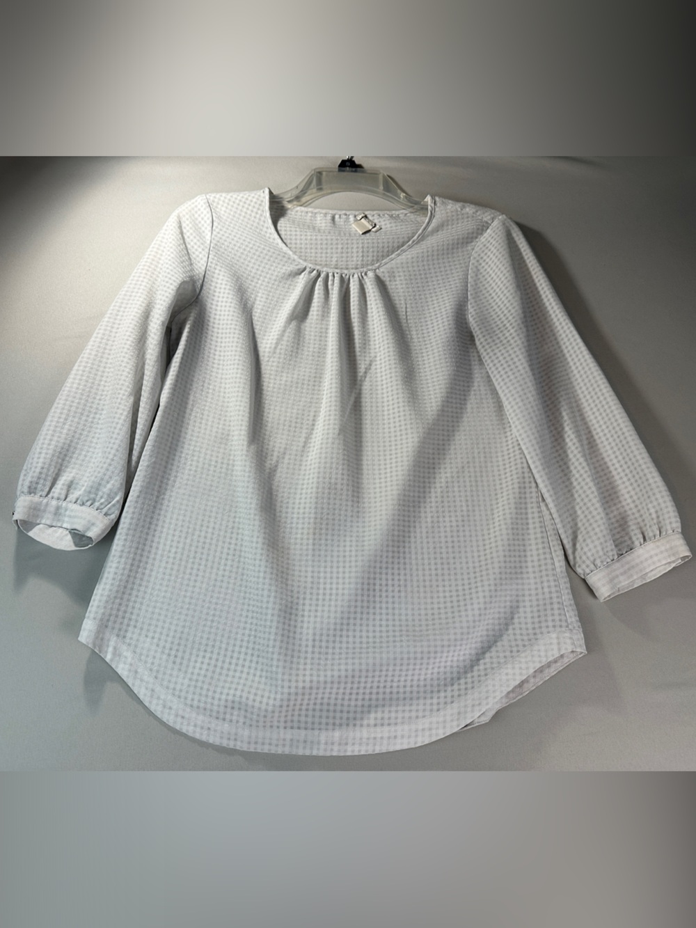 J. Crew Women’s Tunic White Long Sleeve Check Crew Cap Sleeve